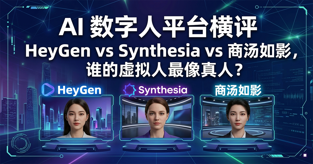 AI 数字人平台横评:HeyGen vs Synthesia vs 商汤如影,谁的虚拟人最像真人?